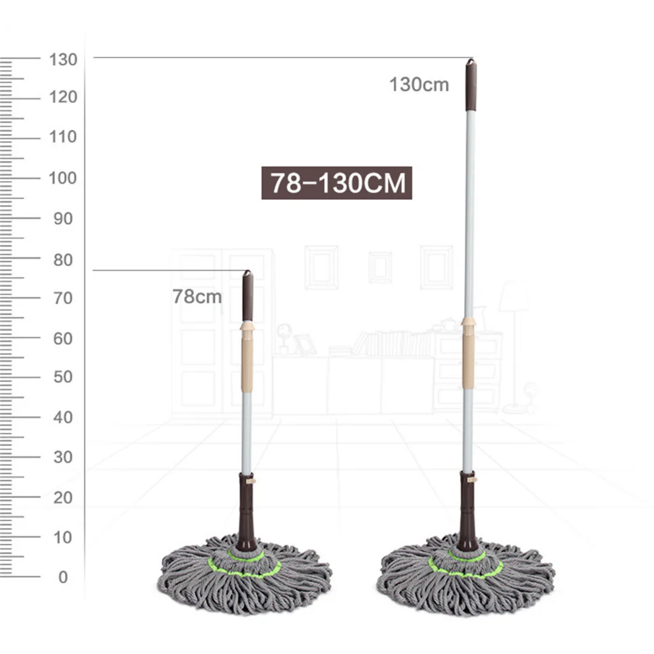 BOOMJOY Hand-Free Twist Mop with Microfiber Head & Adjustable Pole