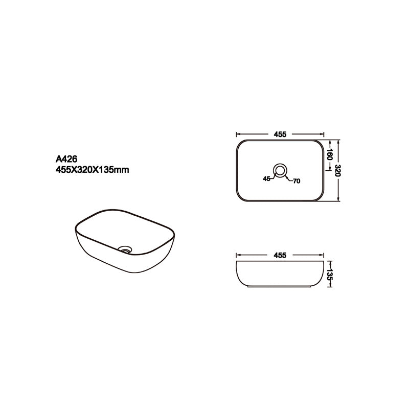 CLAYA Fusion-46 Ceramic Above Counter Basin – Matte Black Carrara Marble
