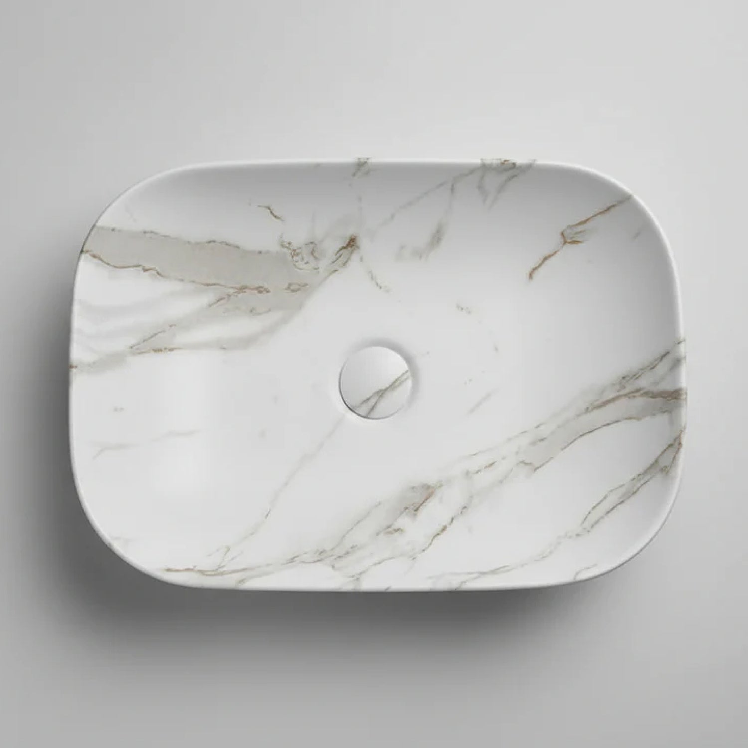 CLAYA Fusion-46 Ceramic Above Counter Basin – Matte White Carrara Marble