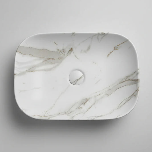 CLAYA Fusion-46 Ceramic Above Counter Basin – Matte White Carrara Marble