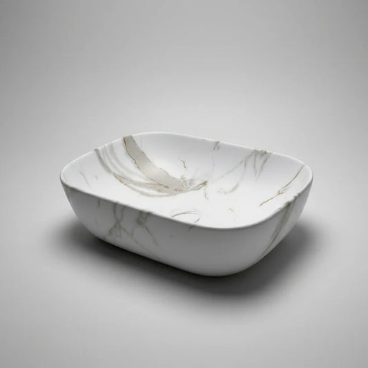 CLAYA Fusion-46 Ceramic Above Counter Basin – Matte White Carrara Marble