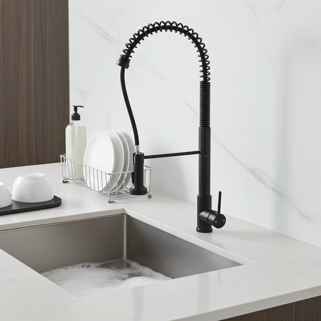 Solid Brass Pull Out 2 Water Flow Kitchen Mixer - Black