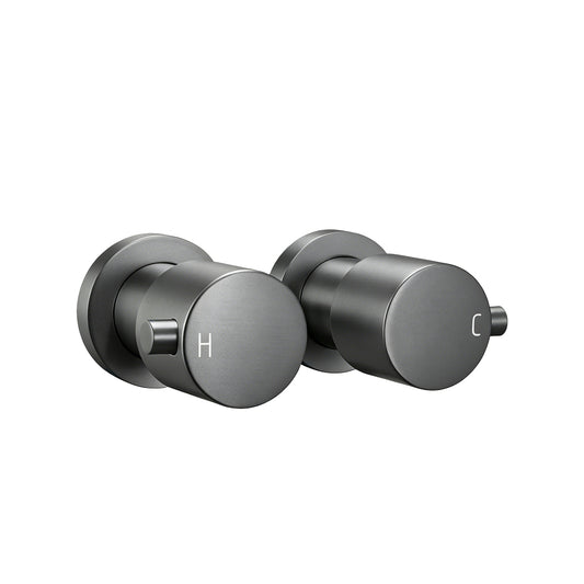 Brass Circle Wall Taps One Pair - Gunmetal Grey