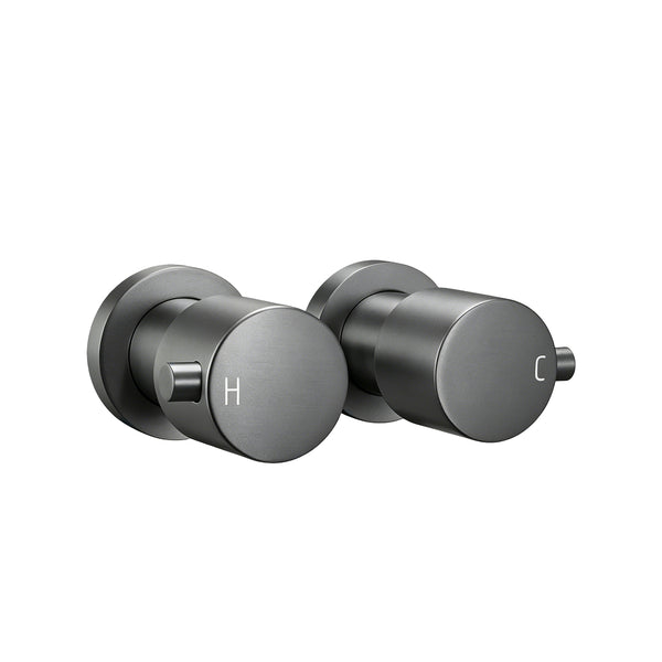 Brass Circle Wall Taps One Pair - Gunmetal Grey