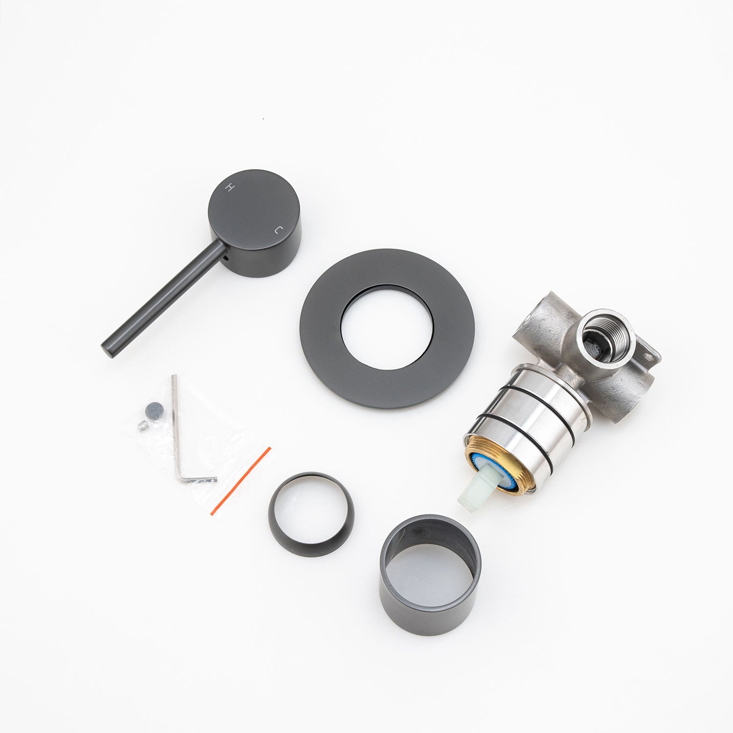 Solid Brass Wall Mixer - Gunmetal Grey - LUCID PIN