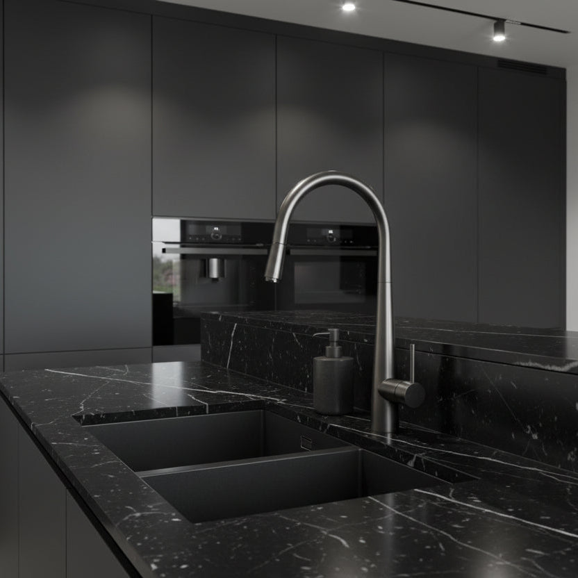 Solid Brass Pull Out Kitchen Mixer - Gunmetal Dark Grey