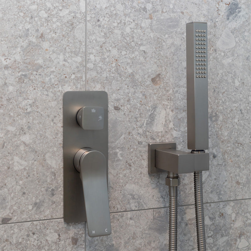 Solid Brass Fixed Square Handheld Shower Rail - Gunmetal Grey