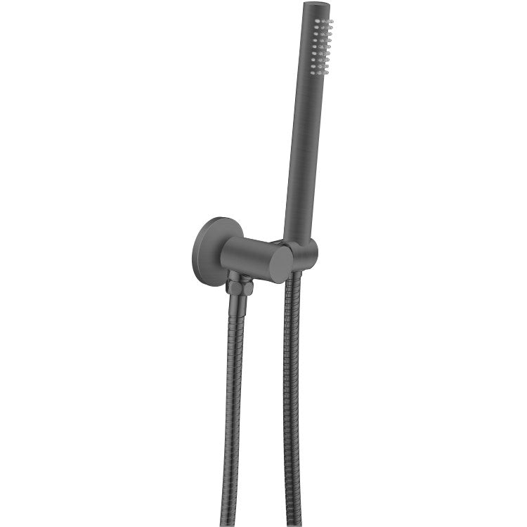 Fixed Round Shower Rail with Handheld Shower Head - Stainless Steel & Solid Brass - Gunmetal Grey