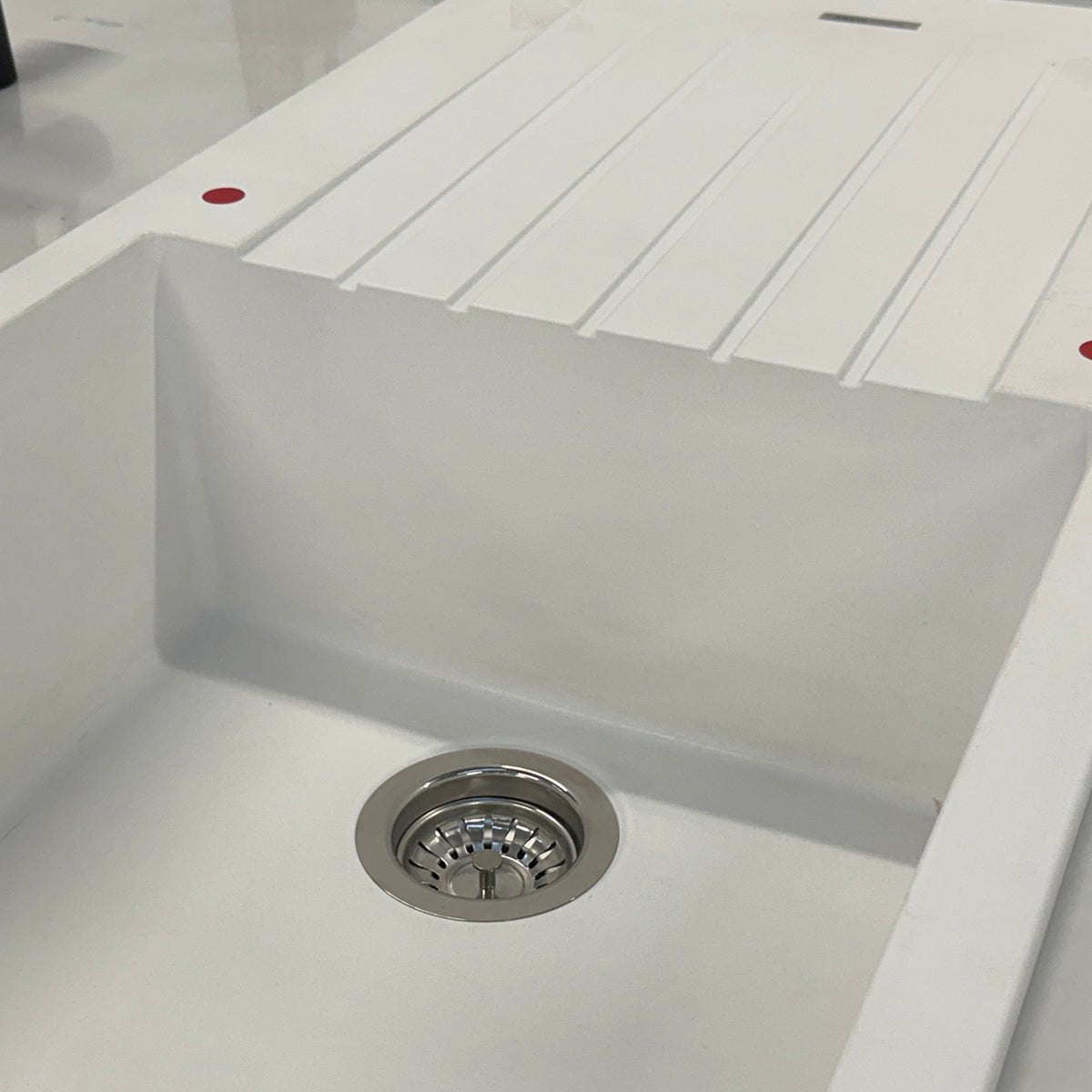 Granite Arete Stone Single Bowl Kitchen Sink with Drainboard 1000x500mm - White