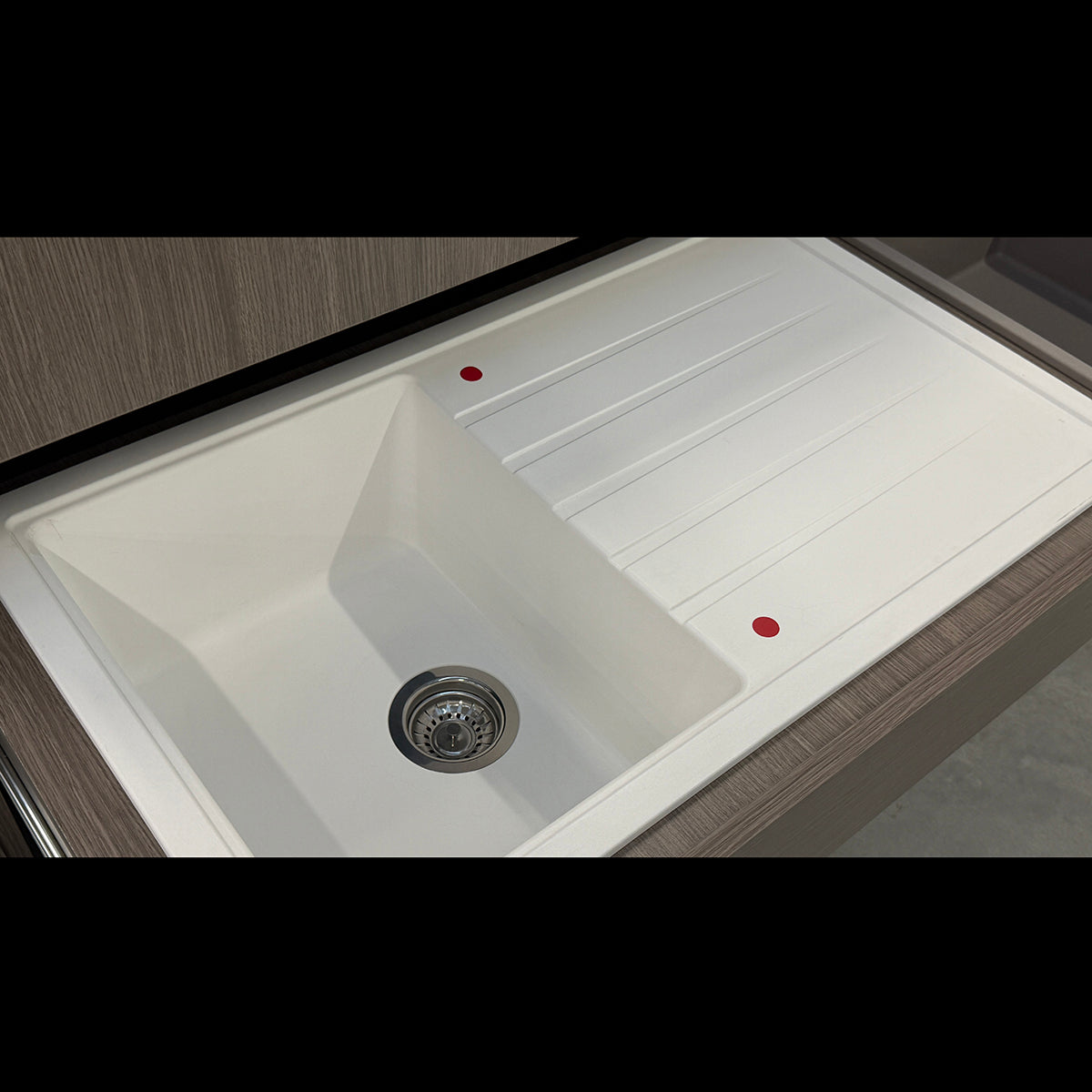 Granite Arete Stone Single Bowl Kitchen Sink with Drainboard 1000x500mm - White