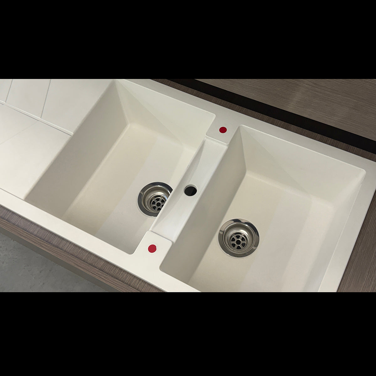 Carysil Granite Stone Double Bowl Kitchen Sink with Drainboard and Overflow 1150x500mm - White