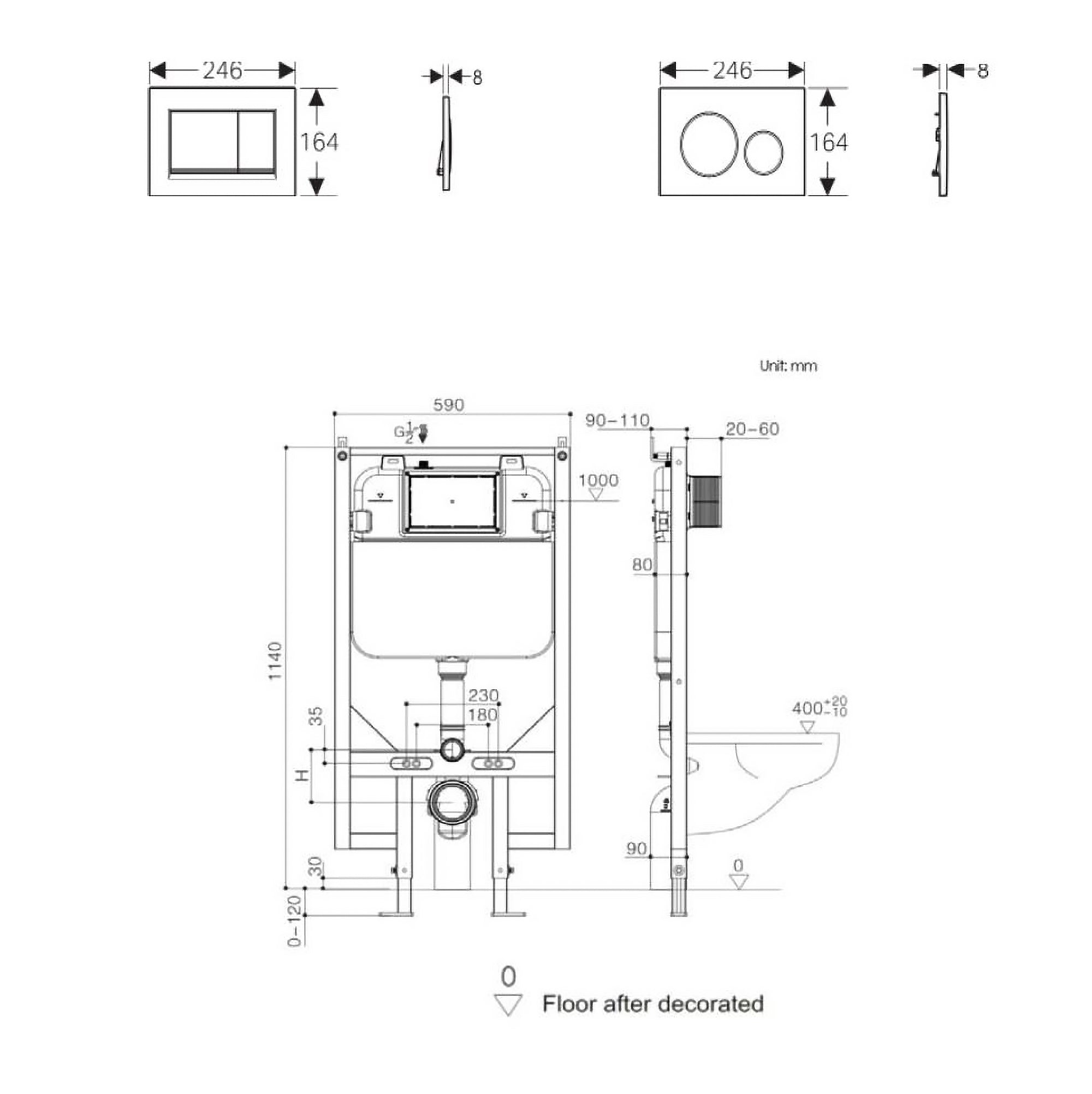 R&T Otto 8 Plus Concealed In-Wall Cistern with Frame 4.5L/3L
