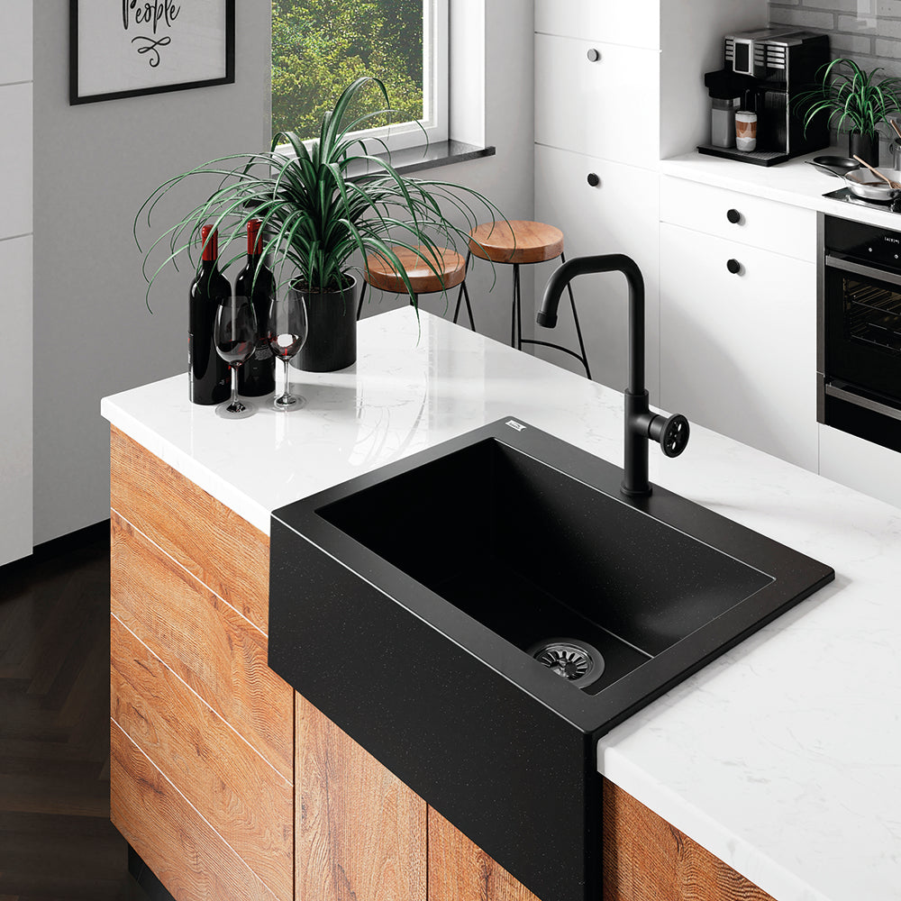 Laveo Komodo Granite Stone Single Bowl Farmhouse Sink with Overflow 580x490mm - Beige