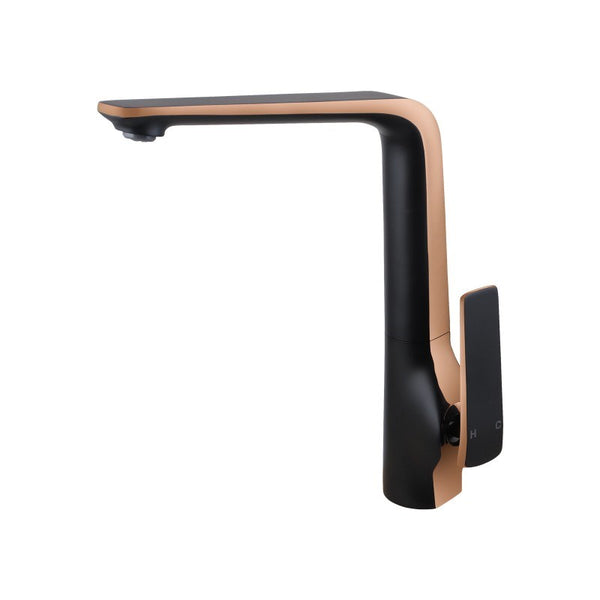ESPERIA gooseneck kitchen mixer in black and rose gold