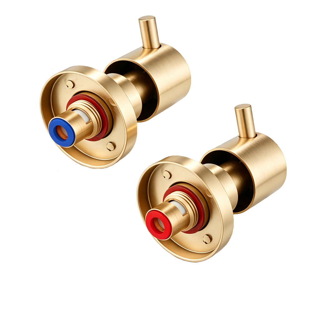 Brass Circle Wall Taps One Pair - Light Brushed Brass Gold