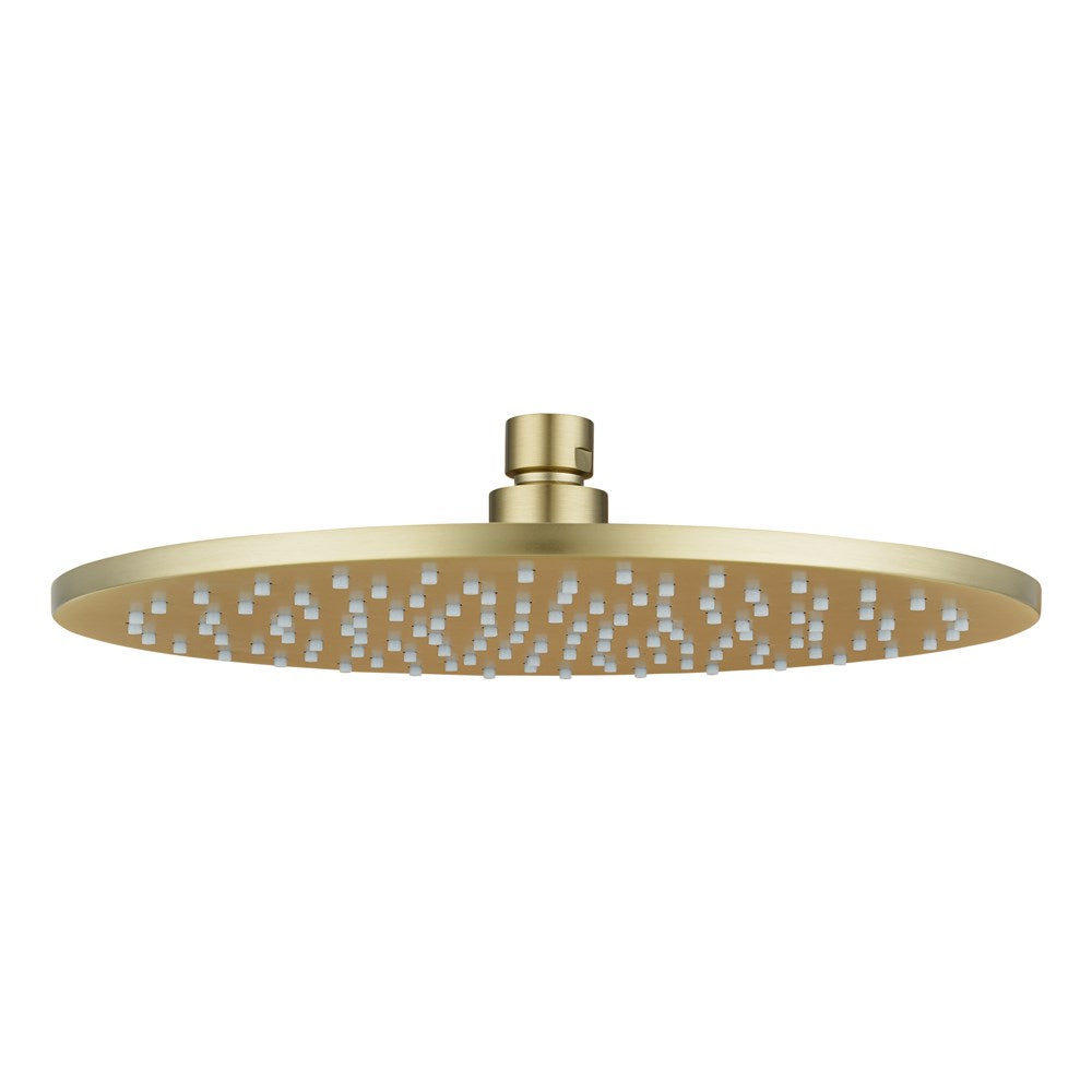 Solid Brass 250mm Shower Head Round - Light Brushed Brass Gold