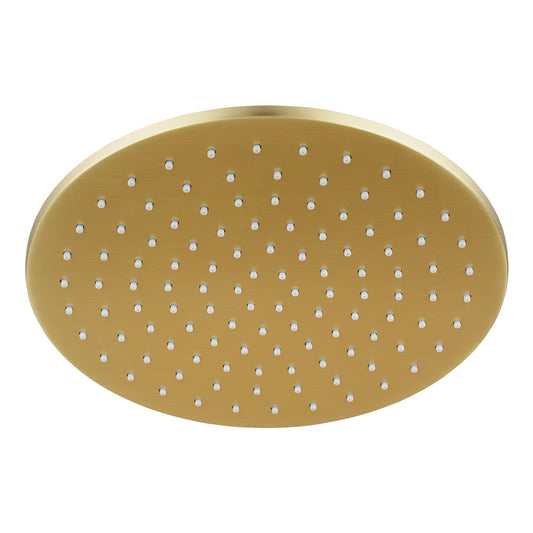 Solid Brass 250mm Shower Head Round - Light Brushed Brass Gold