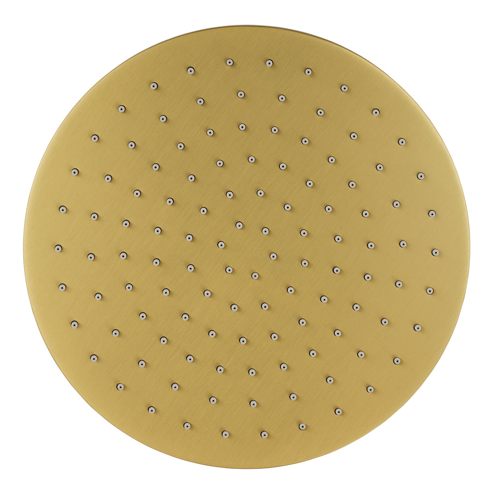 Solid Brass 250mm Shower Head Round - Light Brushed Brass Gold