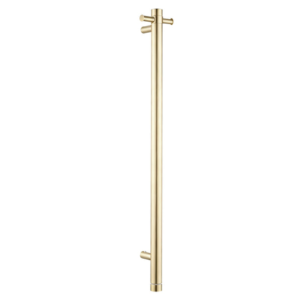 Stainless Steel Electric Heated Towel Rack Single Bar Vertical with Timer - Light Brushed Brass Gold