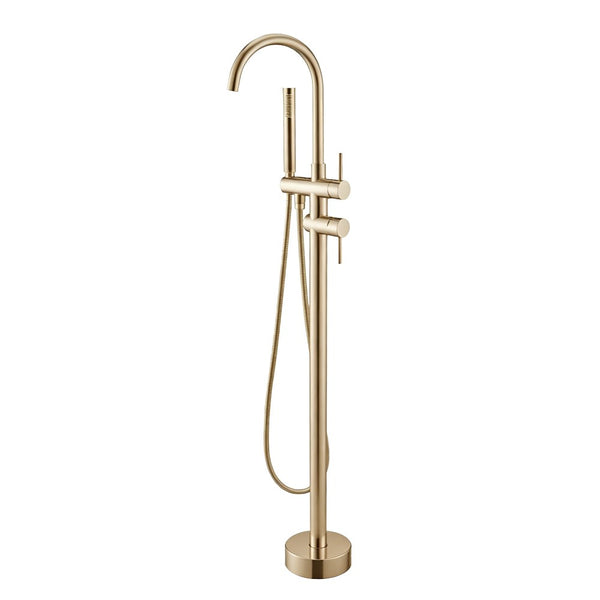 Solid Brass Freestanding Handheld Shower Head & Swivel Spout Tap - Light Brushed Brass