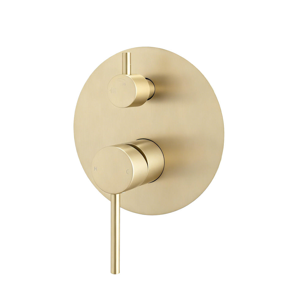 Solid Brass Wall Mixer Tap with Diverter Trim Kit (Match CLPD) - Light Brushed Brass | LUCID PIN