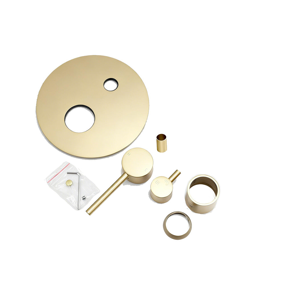 Solid Brass Wall Mixer Tap with Diverter Trim Kit (Match CLPD) - Light Brushed Brass | LUCID PIN