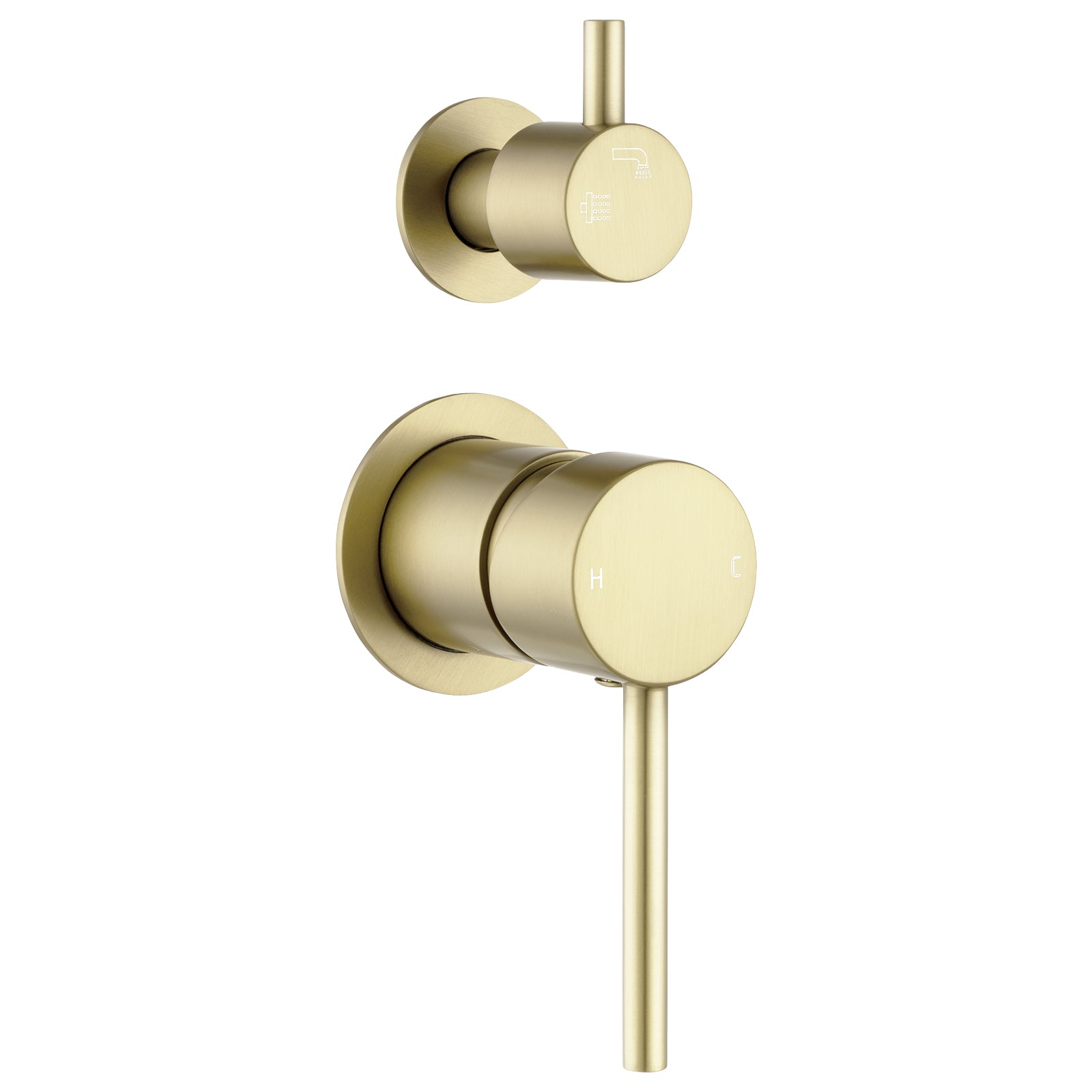 LUCID PIN Wall Diverter Mixer with Separate Cover Plate - Light Brushed Brass