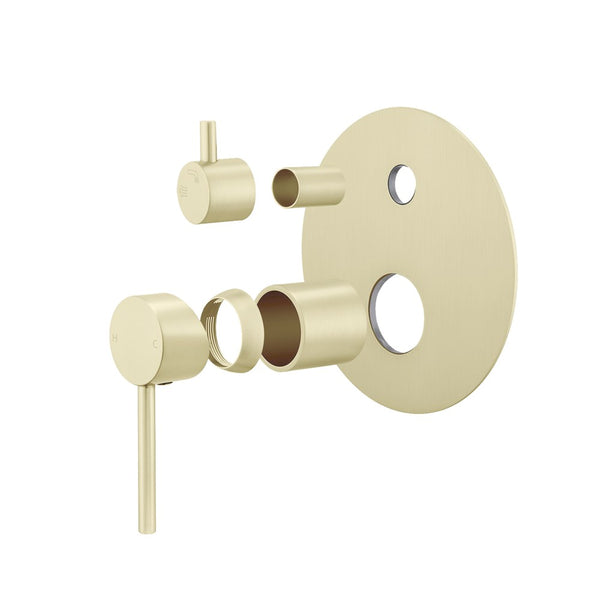 Solid Brass Wall Mixer Tap with Diverter Trim Kit (Match CLPD) - Light Brushed Brass | LUCID PIN