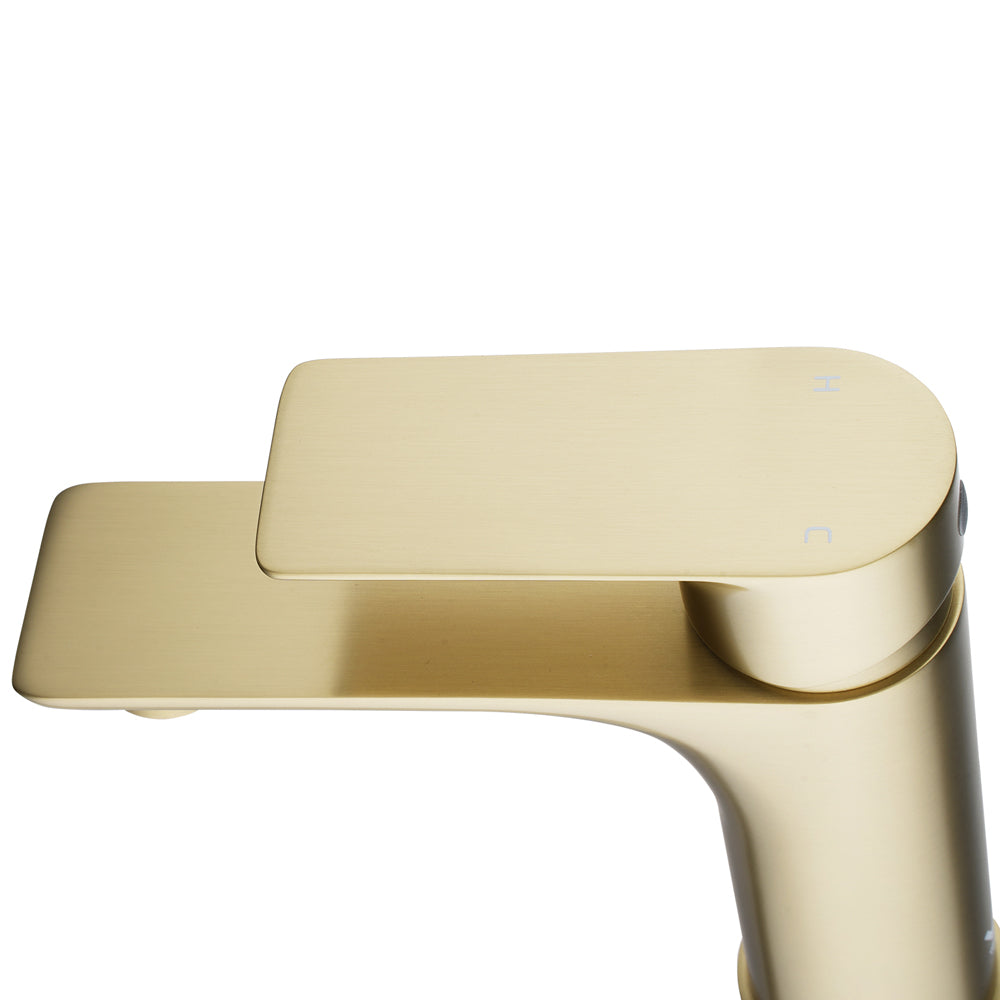 Solid Brass Short Basin Mixer - Light Brushed Brass Gold - VOG