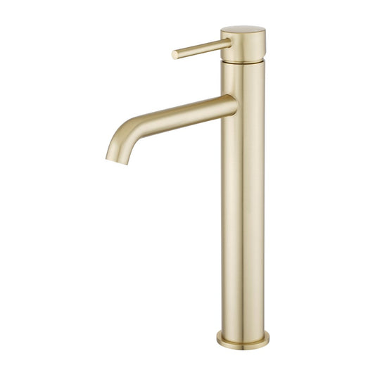 Solid Brass Tall Basin Mixer - Light Brushed Brass Gold - LUCID PIN