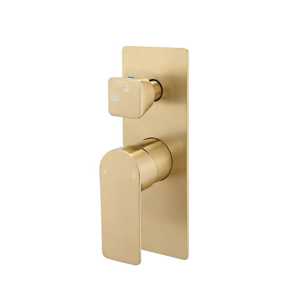 Solid Brass Wall Mixer Tap with Diverter Trim Kit (Match CLPD) - Light Brushed Brass | VOG