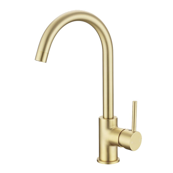 Solid Brass Standard Kitchen Mixer - Light Brushed Brass Gold