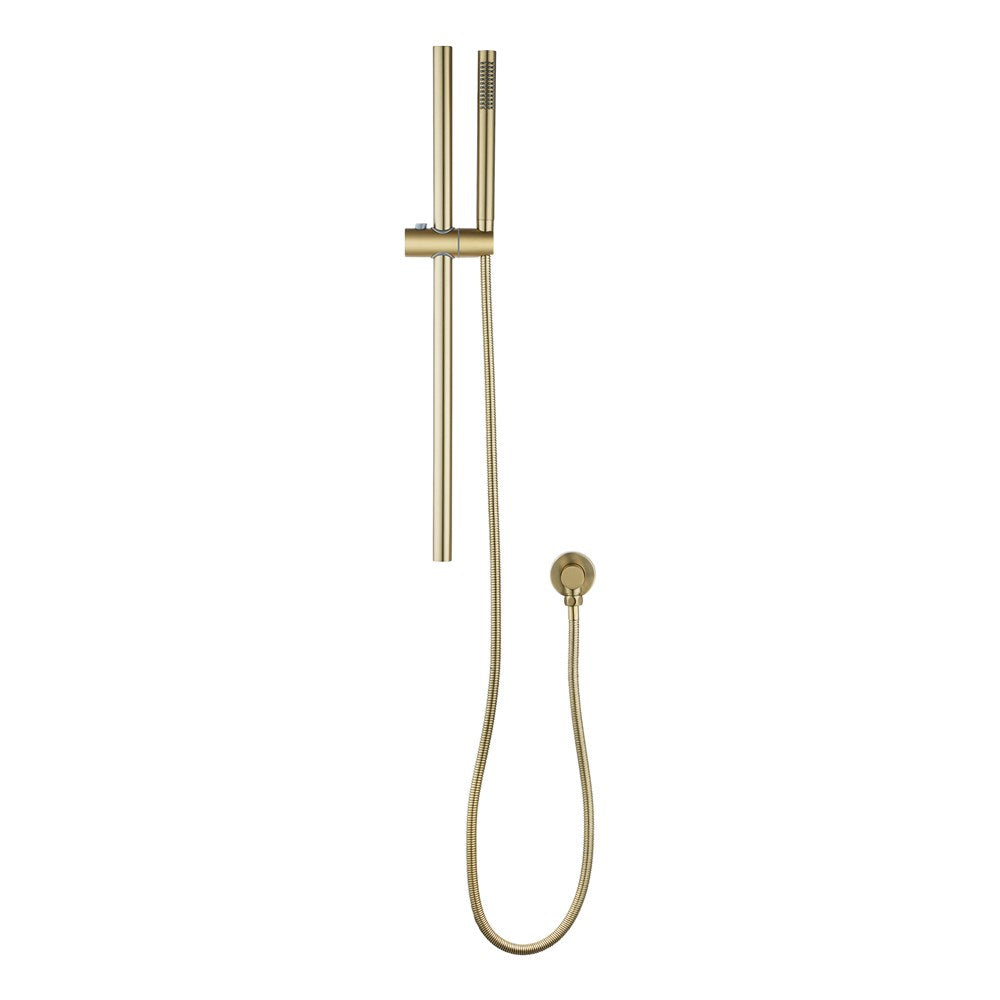 Stainless steel solid brass shower rail with handheld shower in light brushed brass gold