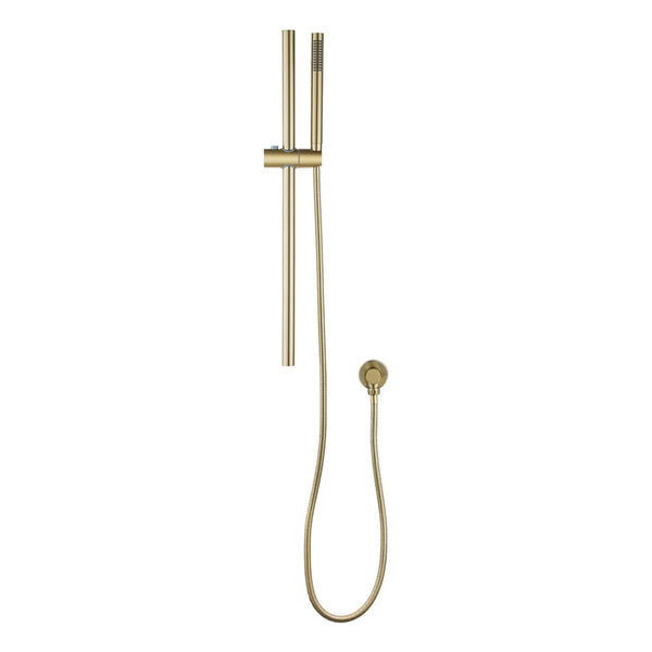 Stainless steel solid brass shower rail with handheld shower in light brushed brass gold