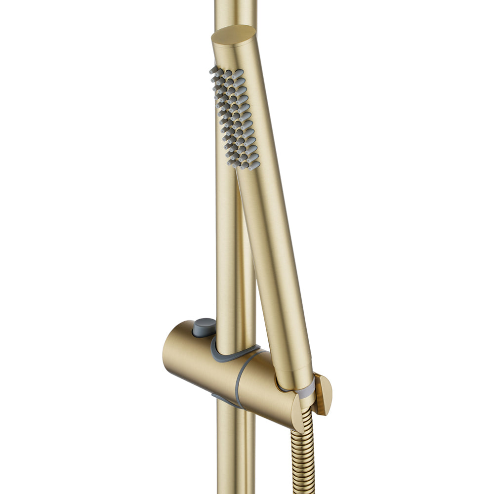 Stainless Steel & Solid Brass Shower Rail with Handheld Shower - Light Brushed Brass Gold