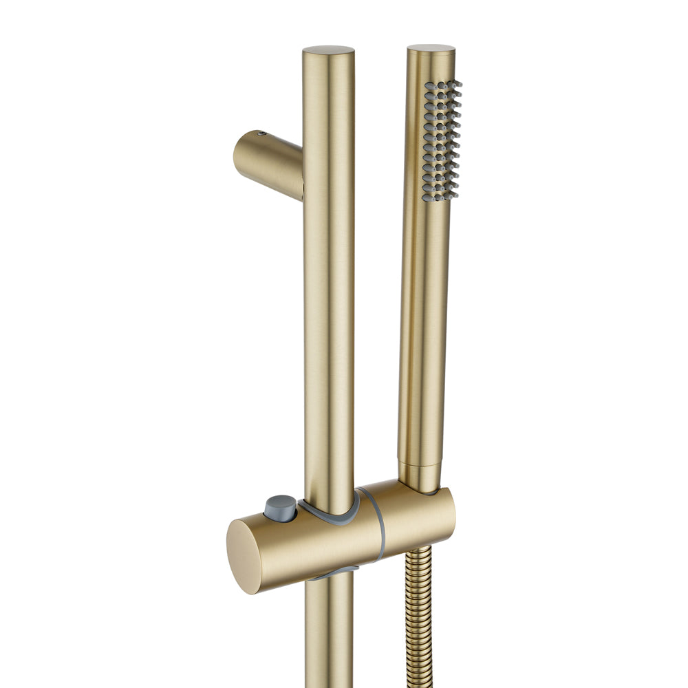 Stainless Steel & Solid Brass Shower Rail with Handheld Shower - Light Brushed Brass Gold