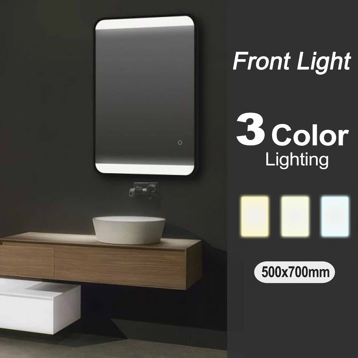 Black Framed Curved Rim LED Mirror - 500mm | 800mm