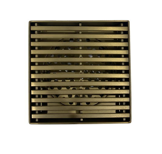 Stainless Steel Grill Floor Waste Shower Grate Drain 115x115x30mm - Brushed Brass Gold