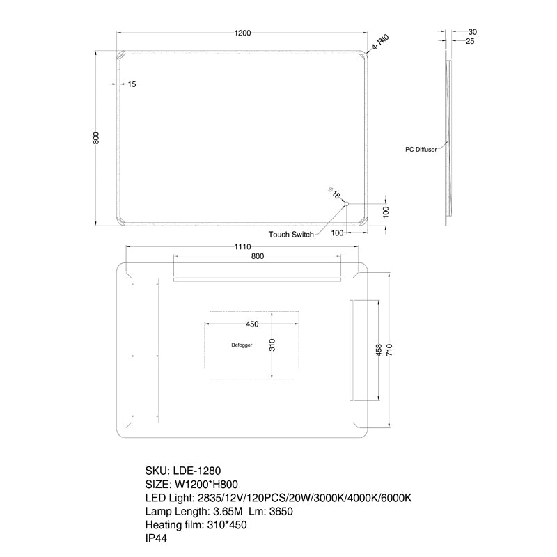 Backlit LED Bathroom Mirror with Frosted Edge - 600mm | 900mm | 1200mm | 1500mm