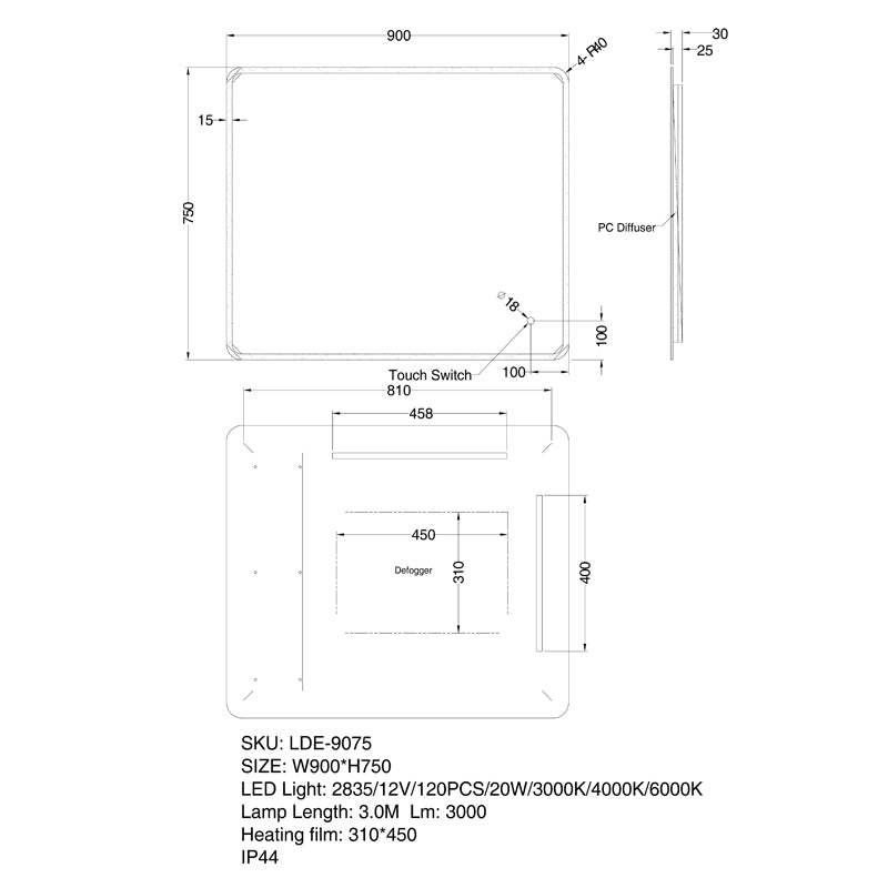 Backlit LED Bathroom Mirror with Frosted Edge - 600mm | 900mm | 1200mm | 1500mm