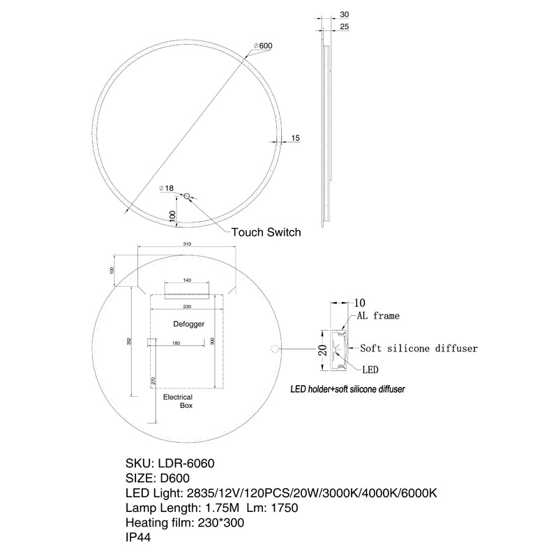 600mm LED Bathroom Mirror