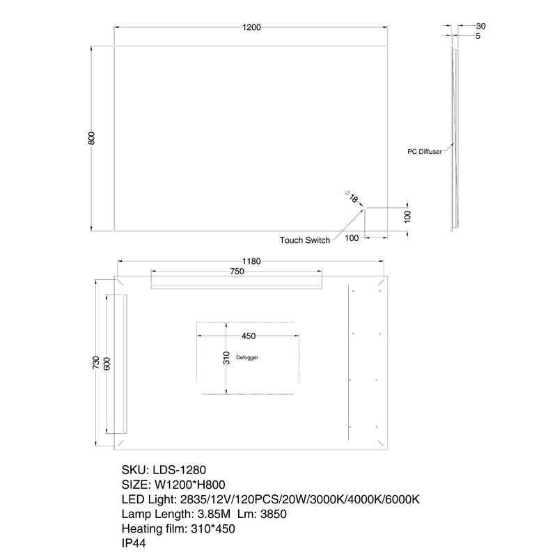 Backlit Rectangular LED Bathroom Mirror - 600mm | 900mm | 1200mm