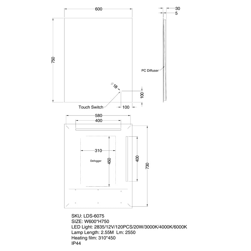 Backlit Rectangular LED Bathroom Mirror - 600mm | 900mm | 1200mm
