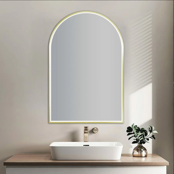 Brushed Gold Framed Arch LED Mirror 600 × 900 mm
