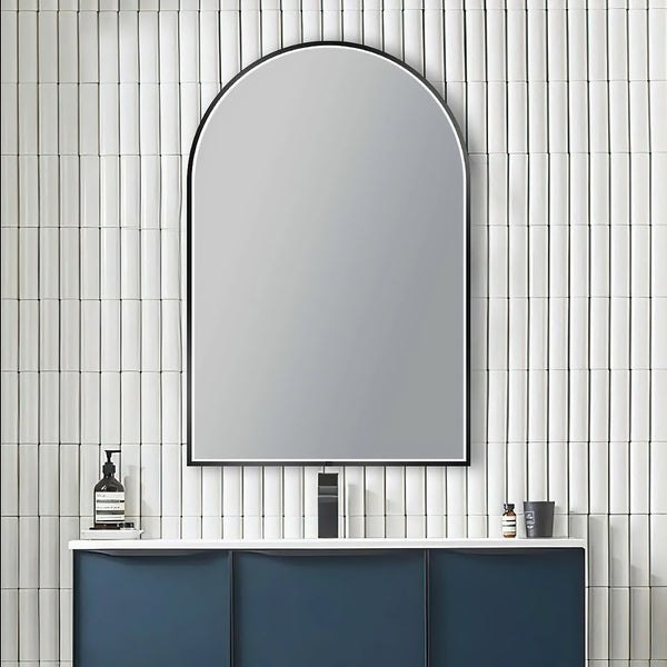 Matte Black Framed Arch LED Mirror 600 × 900 mm