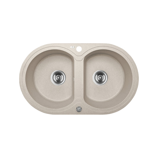 Laveo Dafne Granite Stone Round Double Bowl Kitchen Sink 470x780x204mm - Beige