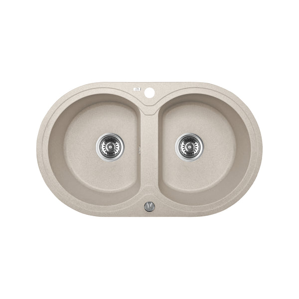 Laveo Dafne Granite Stone Round Double Bowl Kitchen Sink 470x780x204mm - Beige