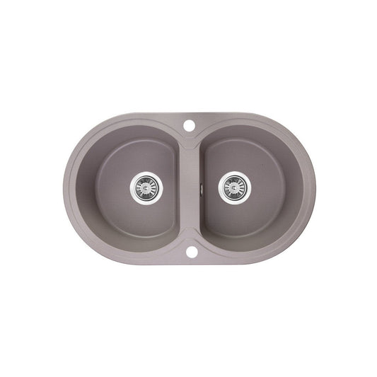 Laveo Dafne Granite Stone Round Double Bowl Kitchen Sink 470x780x204mm - Grey