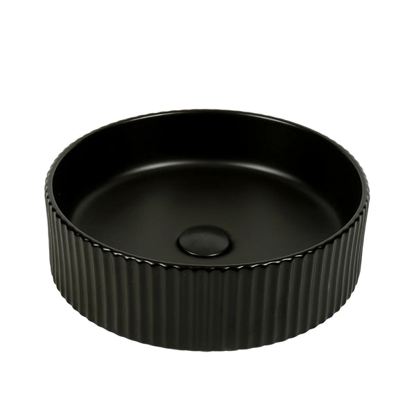 CLAYA Lucid-40 Fluted Ceramic Above Counter Basin – Matte Black