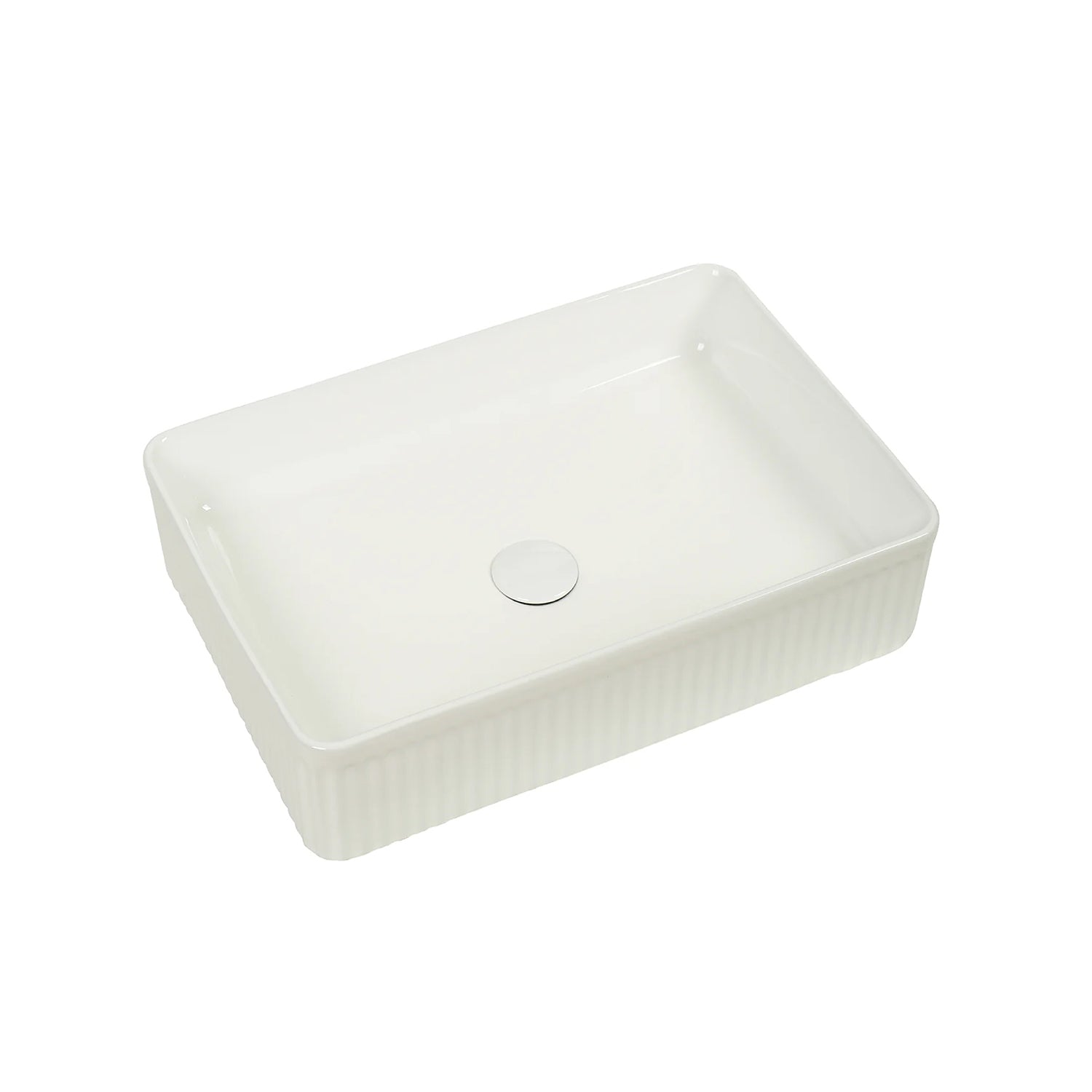 CLAYA Lucid-50 Fluted Rectangle Ceramic Above Counter Basin – Gloss White